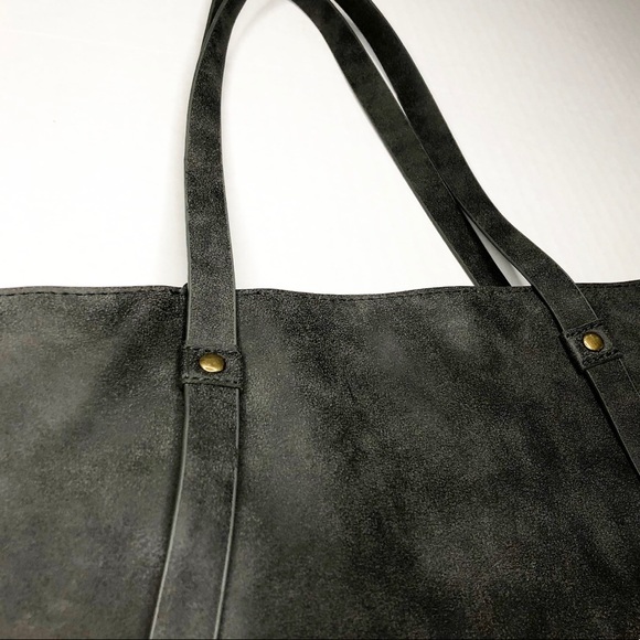 T-Shirt & Jeans Gray & Tan Tote Purse w/ Tassels - Picture 6 of 11